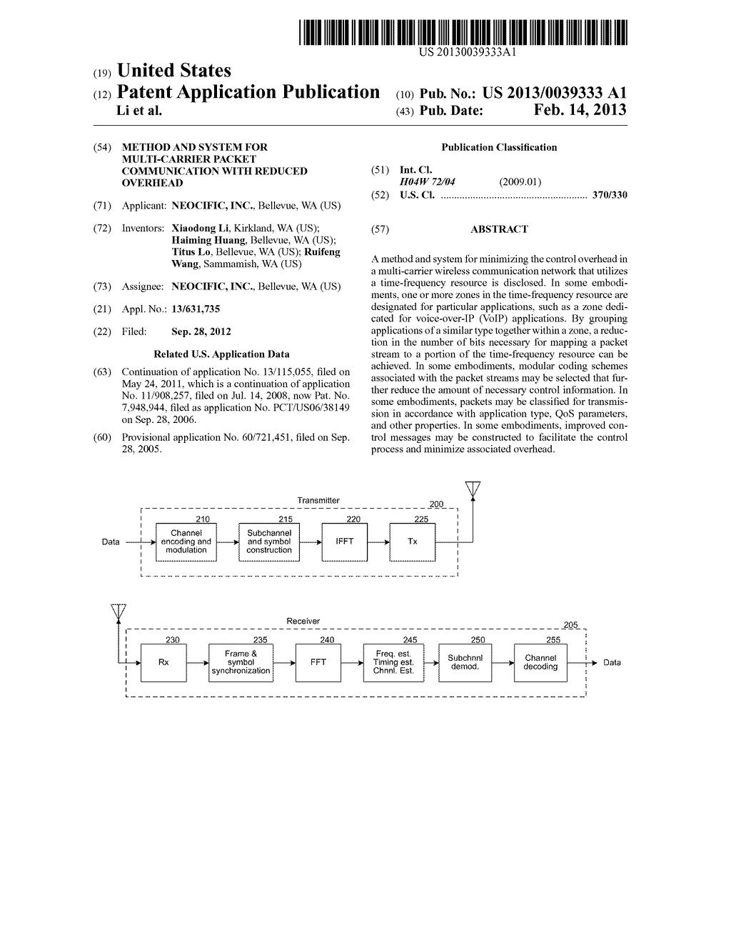 METHOD AND SYSTEM FOR MULTI-CARRIER PACKET COMMUNICATION WITH REDUCED     OVERHEAD - diagram, schematic, and image 01