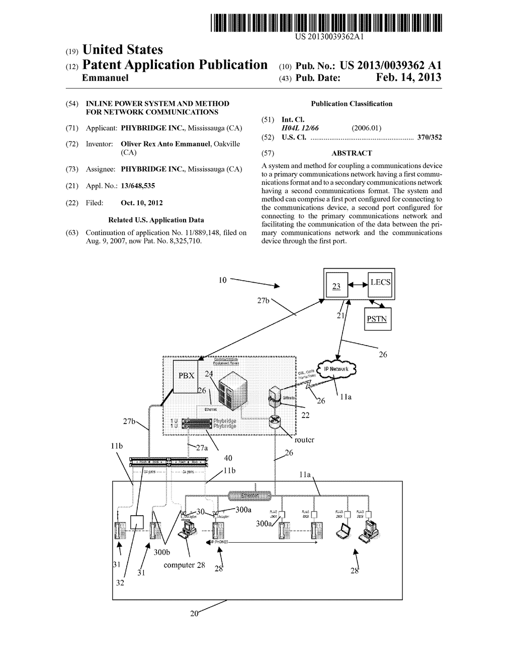 INLINE POWER SYSTEM AND METHOD FOR NETWORK COMMUNICATIONS - diagram, schematic, and image 01