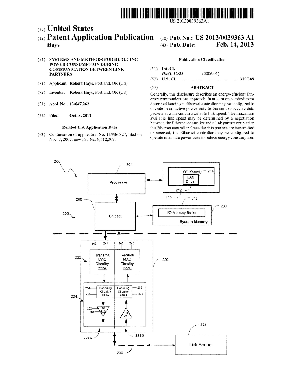 SYSTEMS AND METHODS FOR REDUCING POWER CONSUMPTION DURING COMMUNICATION     BETWEEN LINK PARTNERS - diagram, schematic, and image 01