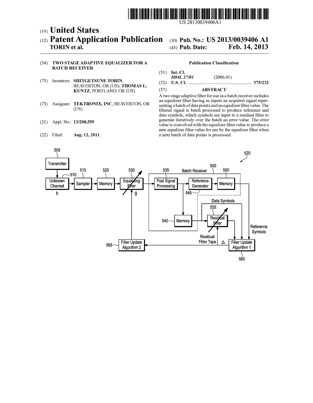 TWO STAGE ADAPTIVE EQUALIZER FOR A BATCH RECEIVER - diagram, schematic, and image 01