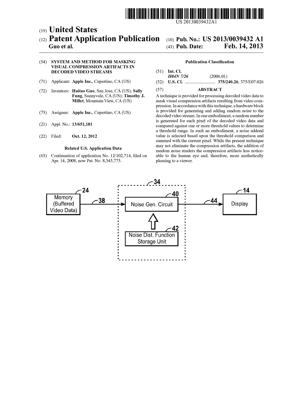 SYSTEM AND METHOD FOR MASKING VISUAL COMPRESSION ARTIFACTS IN DECODED     VIDEO STREAMS - diagram, schematic, and image 01