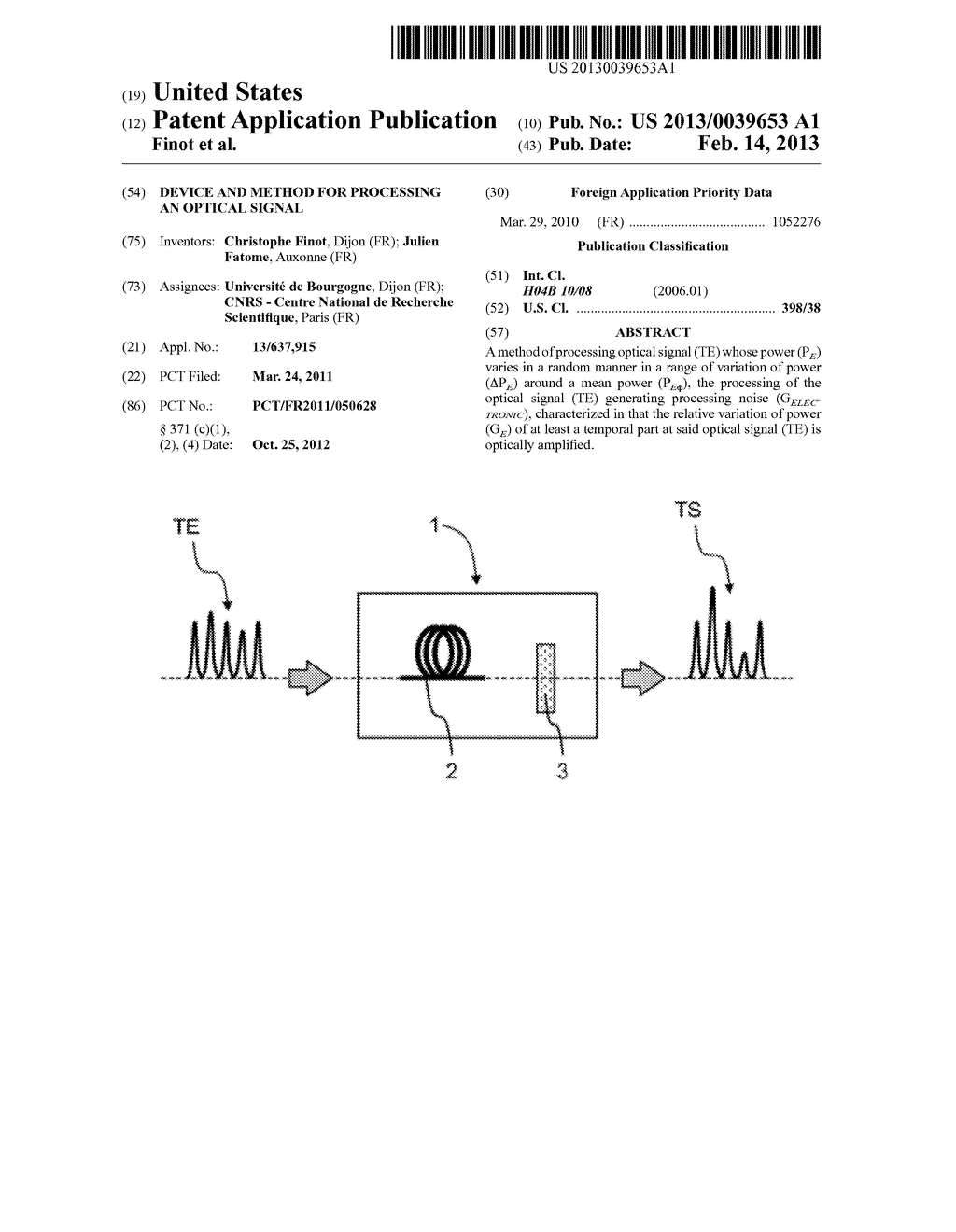 DEVICE AND METHOD FOR PROCESSING AN OPTICAL SIGNAL - diagram, schematic, and image 01