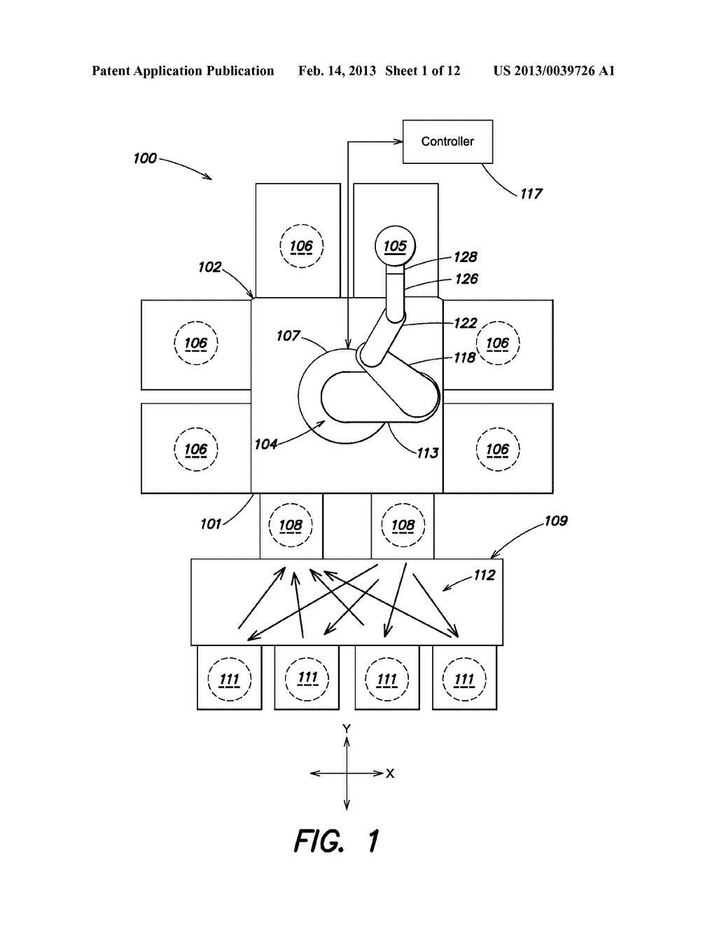 ROBOT SYSTEMS, APPARATUS, AND METHODS ADAPTED TO TRANSPORT SUBSTRATES IN     ELECTRONIC DEVICE MANUFACTURING - diagram, schematic, and image 02