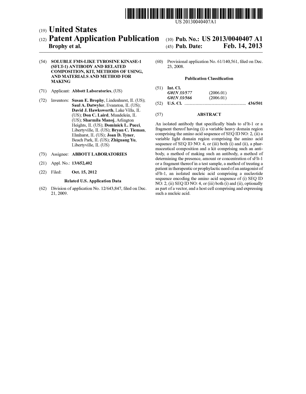 SOLUBLE FMS-LIKE TYROSINE KINASE-1 (sFLT-1) ANTIBODY AND RELATED     COMPOSITION, KIT, METHODS OF USING, AND MATERIALS AND METHOD FOR MAKING - diagram, schematic, and image 01