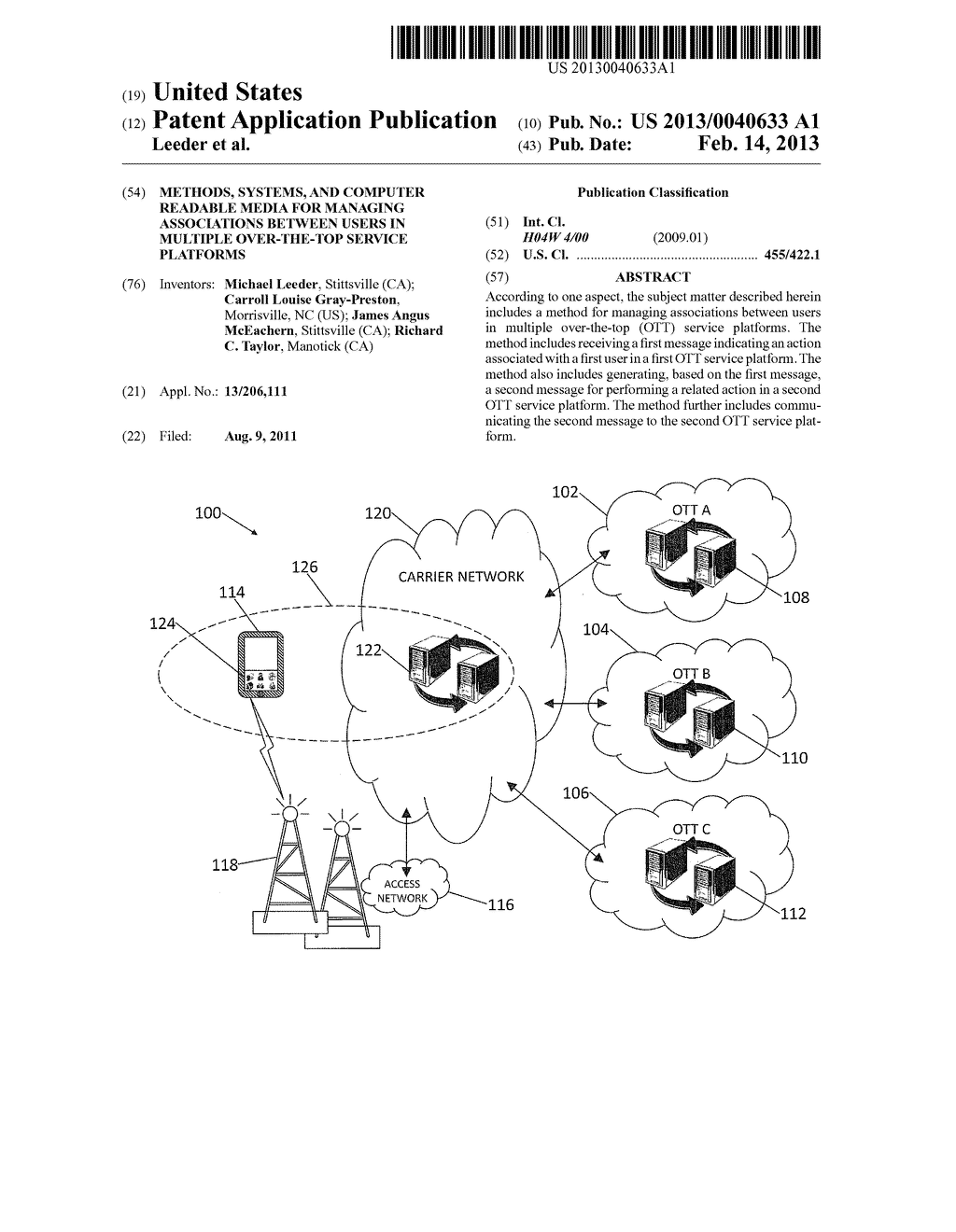 METHODS, SYSTEMS, AND COMPUTER READABLE MEDIA FOR MANAGING ASSOCIATIONS     BETWEEN USERS IN MULTIPLE OVER-THE-TOP SERVICE PLATFORMS - diagram, schematic, and image 01