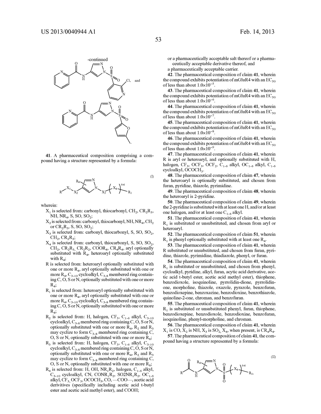 MGLUR4 ALLOSTERIC POTENTIATORS, COMPOSITIONS, AND METHODS OF TREATING     NEUROLOGICAL DYSFUNCTION - diagram, schematic, and image 54