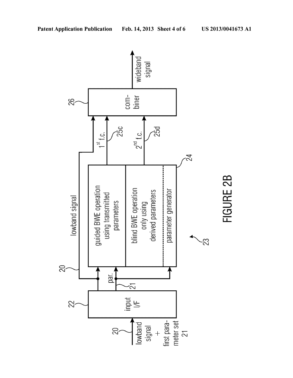 APPARATUS, METHOD AND COMPUTER PROGRAM FOR GENERATING A WIDEBAND SIGNAL     USING GUIDED BANDWIDTH EXTENSION AND BLIND BANDWIDTH EXTENSION - diagram, schematic, and image 05