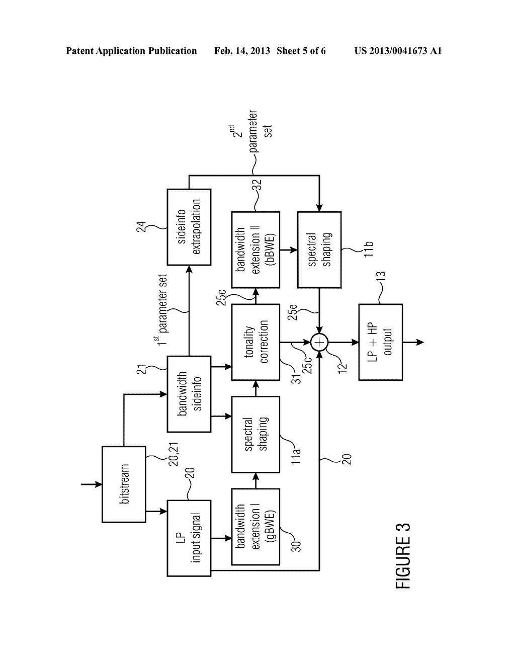 APPARATUS, METHOD AND COMPUTER PROGRAM FOR GENERATING A WIDEBAND SIGNAL     USING GUIDED BANDWIDTH EXTENSION AND BLIND BANDWIDTH EXTENSION - diagram, schematic, and image 06