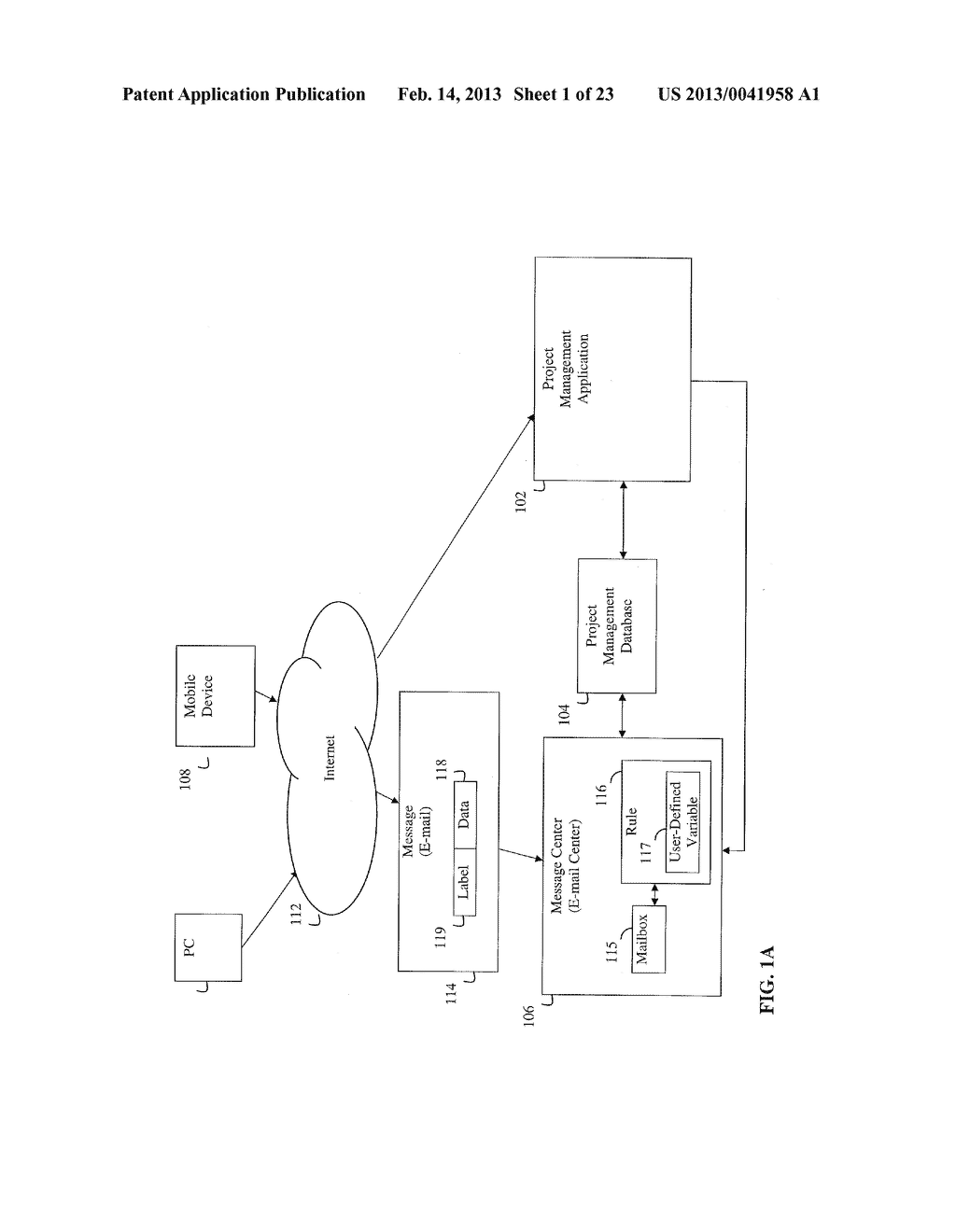 SYSTEM AND METHOD FOR PROJECT MANAGEMENT SYSTEM OPERATION USING ELECTRONIC     MESSAGING - diagram, schematic, and image 02