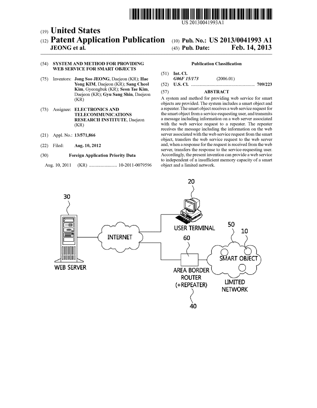 SYSTEM AND METHOD FOR PROVIDING WEB SERVICE FOR SMART OBJECTS - diagram, schematic, and image 01