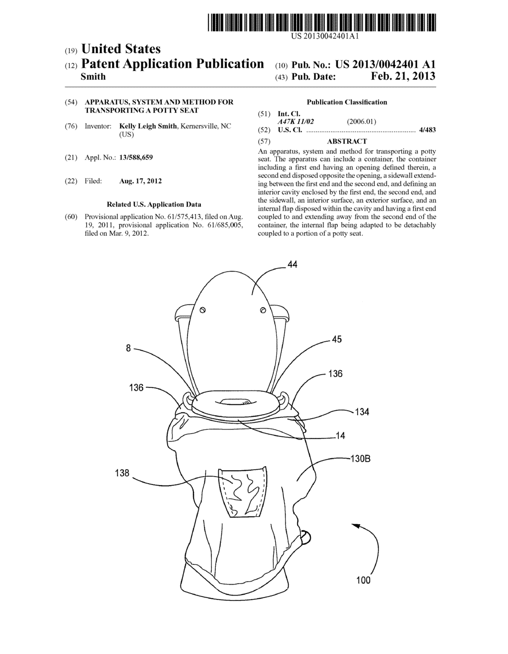 APPARATUS, SYSTEM AND METHOD FOR TRANSPORTING A POTTY SEAT - diagram, schematic, and image 01