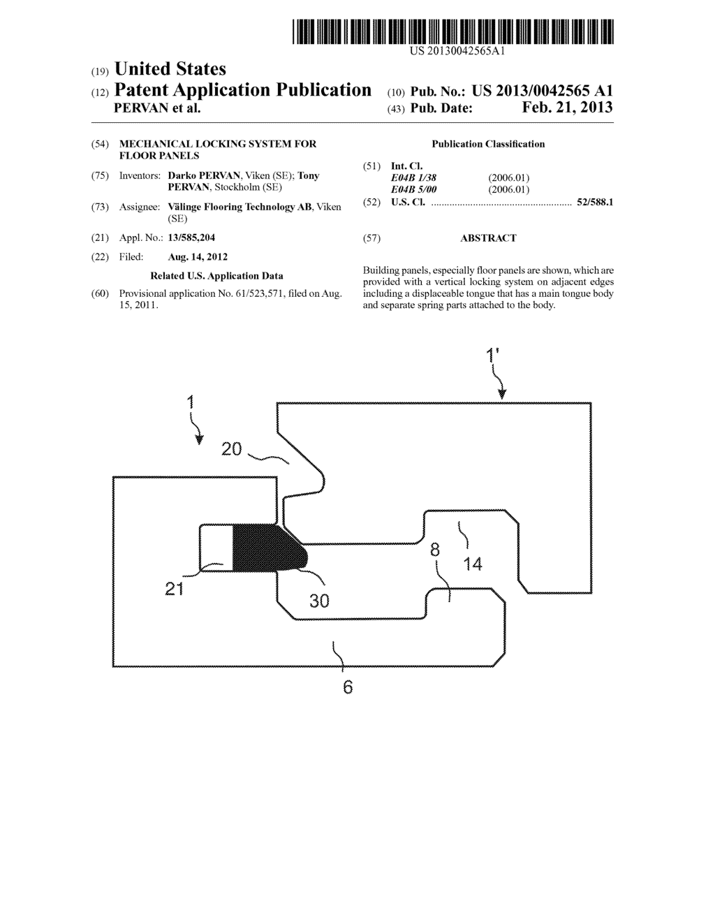 MECHANICAL LOCKING SYSTEM FOR FLOOR PANELS - diagram, schematic, and image 01