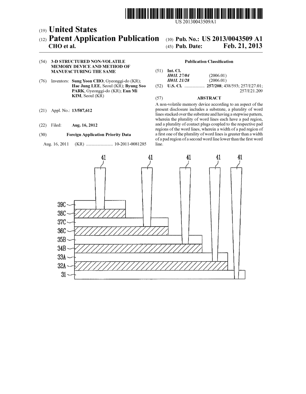 3-D STRUCTURED NON-VOLATILE MEMORY DEVICE AND METHOD OF MANUFACTURING THE     SAME - diagram, schematic, and image 01