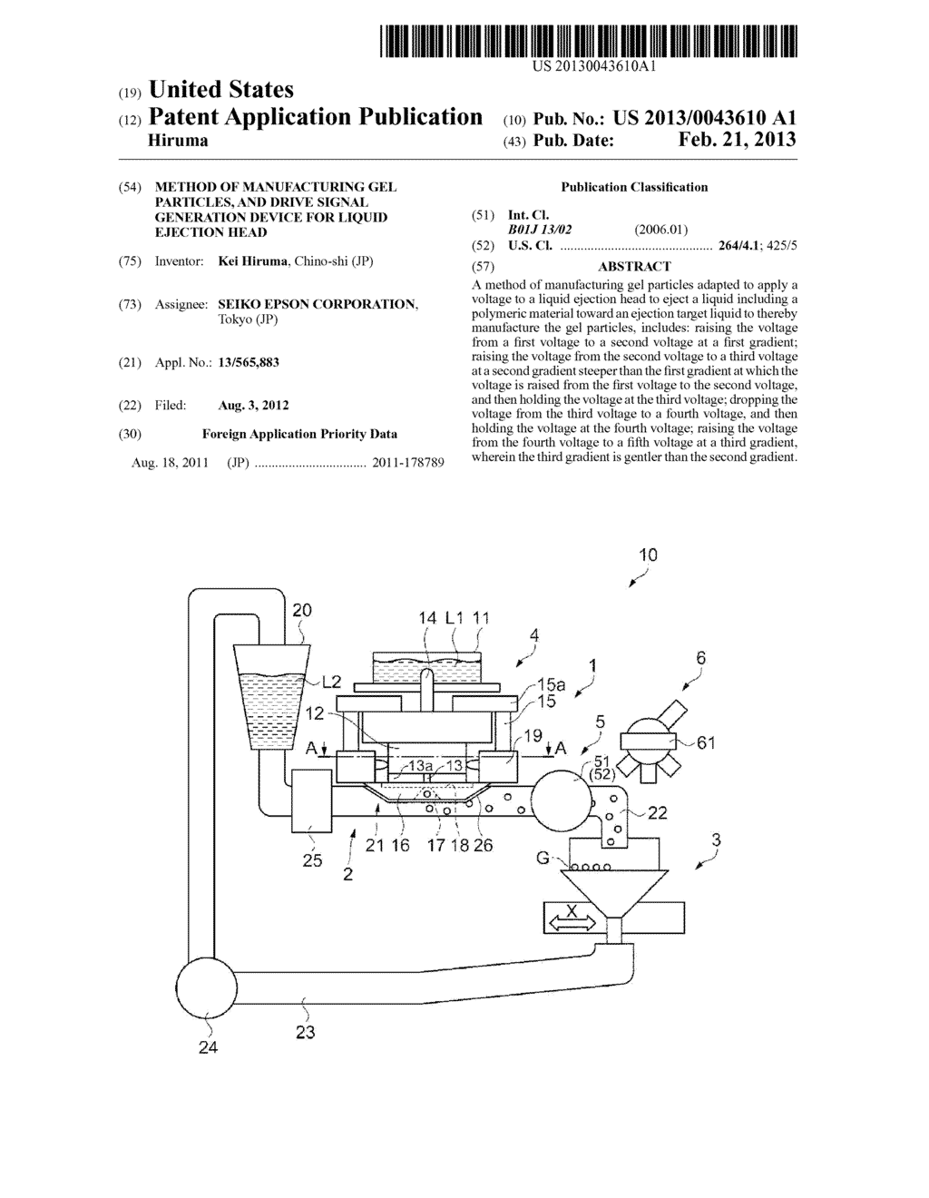 METHOD OF MANUFACTURING GEL PARTICLES, AND DRIVE SIGNAL GENERATION DEVICE     FOR LIQUID EJECTION HEAD - diagram, schematic, and image 01