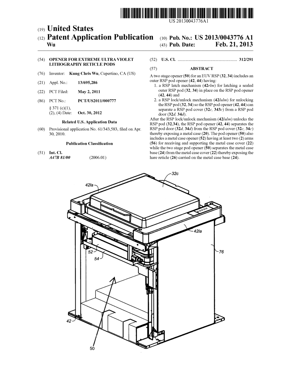 OPENER FOR EXTREME ULTRA VIOLET LITHOGRAPHY RETICLE PODS - diagram, schematic, and image 01