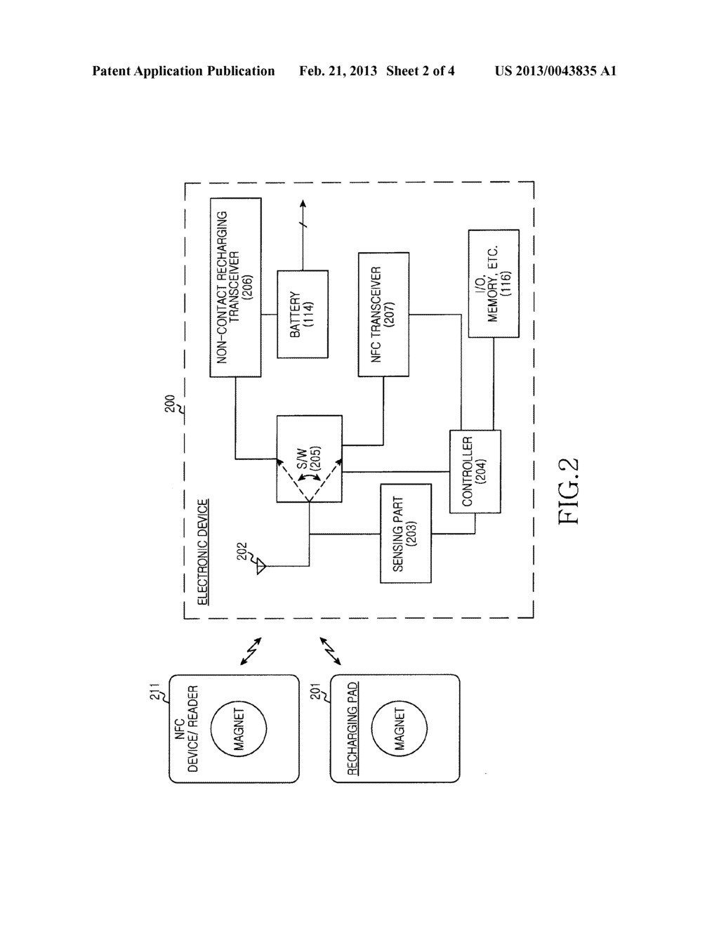 APPARATUS AND METHOD FOR NON-CONTACT RECHARGING AND NEAR FIELD     COMMUNICATION IN A PORTABLE ELECTRONIC DEVICE - diagram, schematic, and image 03