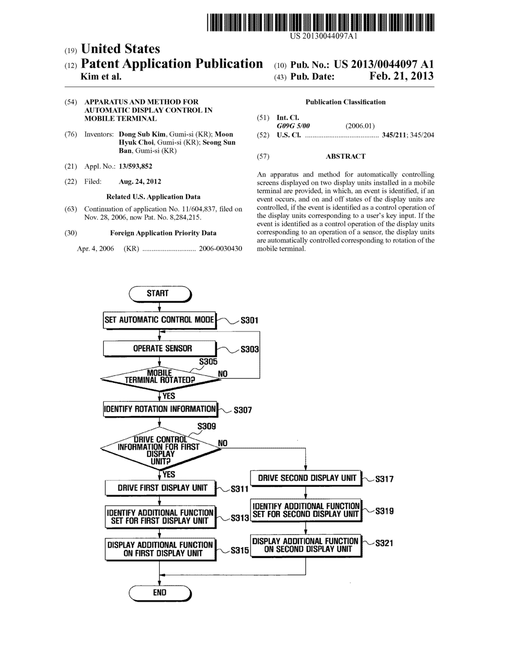 APPARATUS AND METHOD FOR AUTOMATIC DISPLAY CONTROL IN MOBILE TERMINAL - diagram, schematic, and image 01