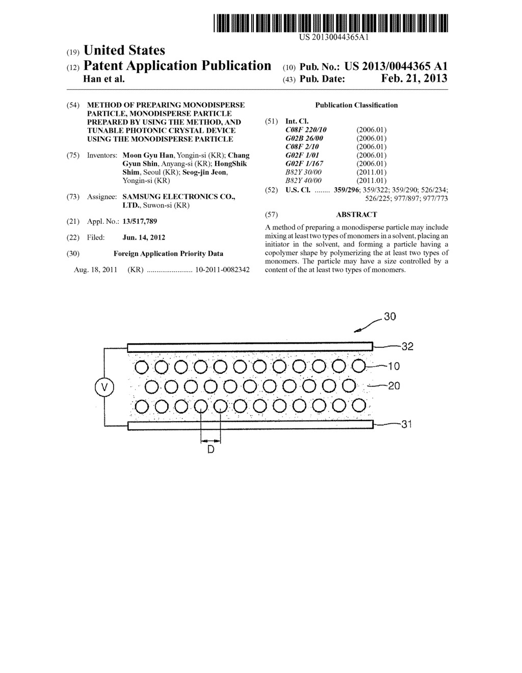 METHOD OF PREPARING MONODISPERSE PARTICLE, MONODISPERSE PARTICLE PREPARED     BY USING THE METHOD, AND TUNABLE PHOTONIC CRYSTAL DEVICE USING THE     MONODISPERSE PARTICLE - diagram, schematic, and image 01