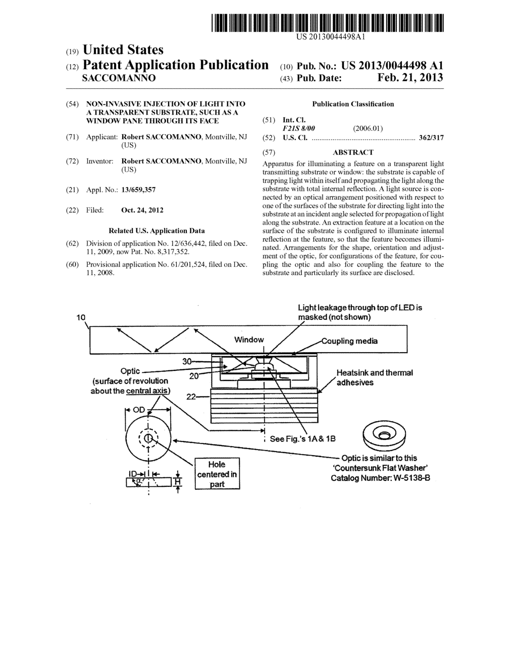 NON-INVASIVE INJECTION OF LIGHT INTO A TRANSPARENT SUBSTRATE, SUCH AS A     WINDOW PANE THROUGH ITS FACE - diagram, schematic, and image 01