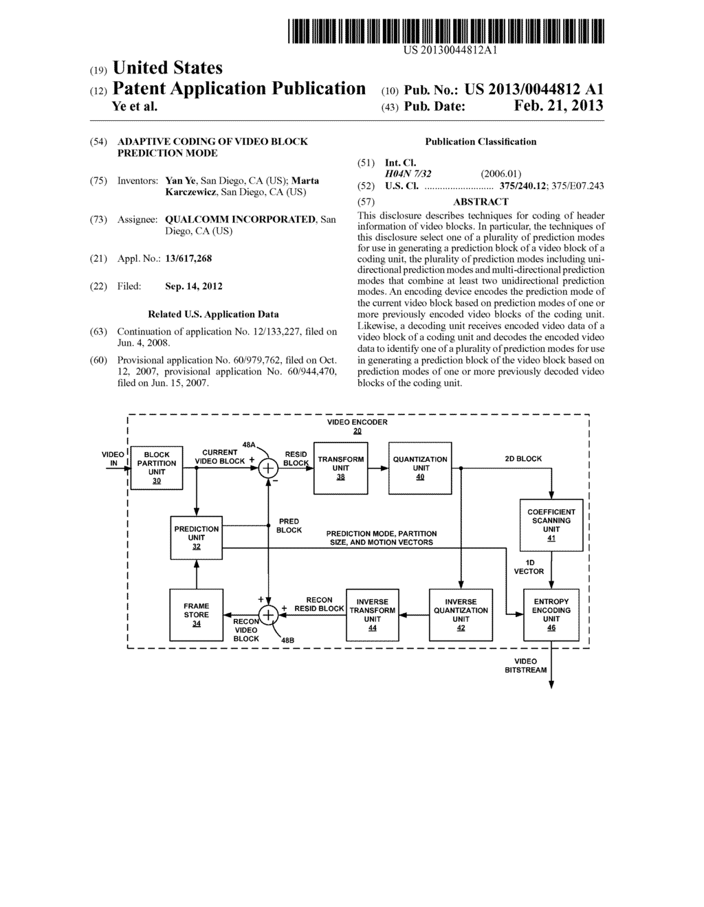 ADAPTIVE CODING OF VIDEO BLOCK PREDICTION MODE - diagram, schematic, and image 01