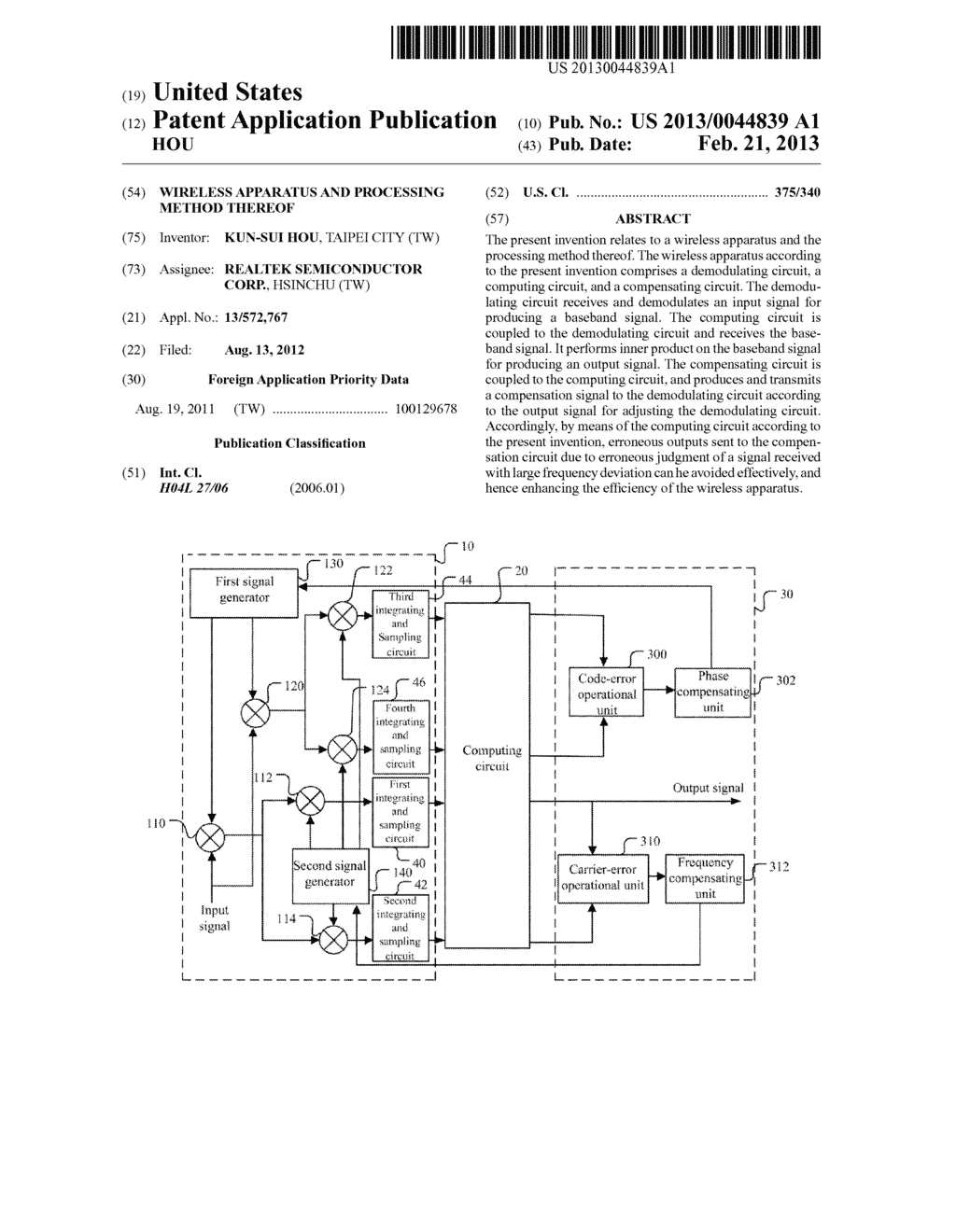 WIRELESS APPARATUS AND PROCESSING METHOD THEREOF - diagram, schematic, and image 01