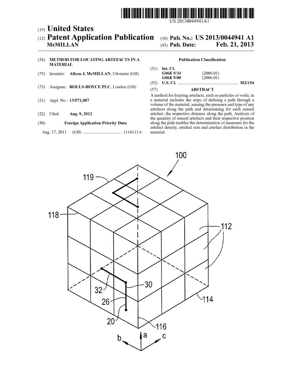 METHOD FOR LOCATING ARTEFACTS IN A MATERIAL - diagram, schematic, and image 01