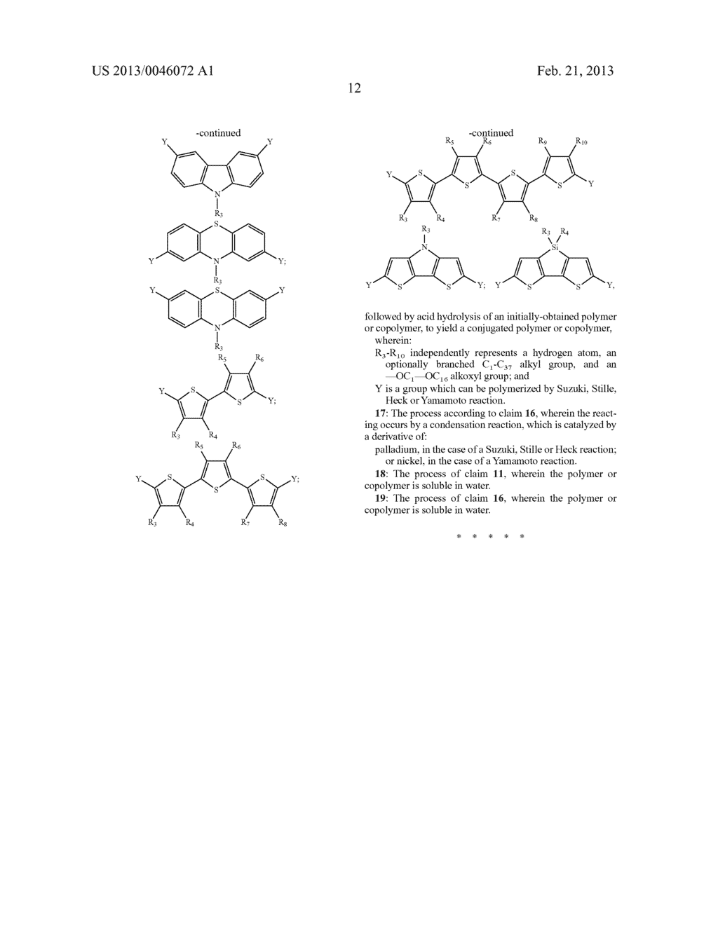 AROMATIC MONOMERS DERIVING FROM GLYCEROL UNITS, PROCESS FOR THEIR     PREPARATION AND USE THEREOF FOR THE PREPARATION OF WATER-SOLUBLE     CONJUGATED POLYMERS - diagram, schematic, and image 13