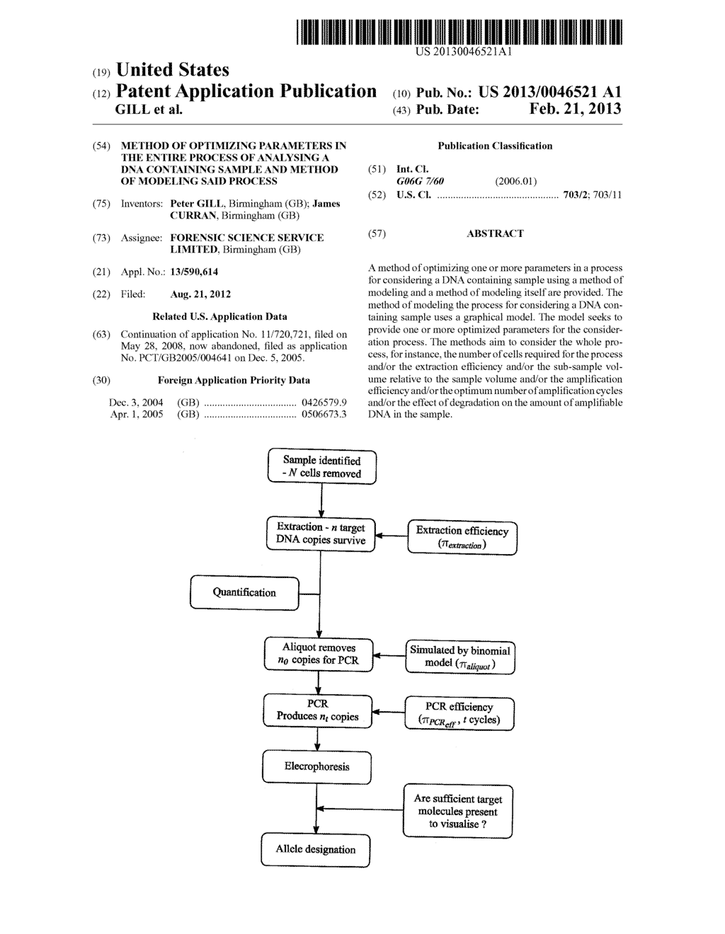 METHOD OF OPTIMIZING PARAMETERS IN THE ENTIRE PROCESS OF ANALYSING A DNA     CONTAINING SAMPLE AND METHOD OF MODELING SAID PROCESS - diagram, schematic, and image 01