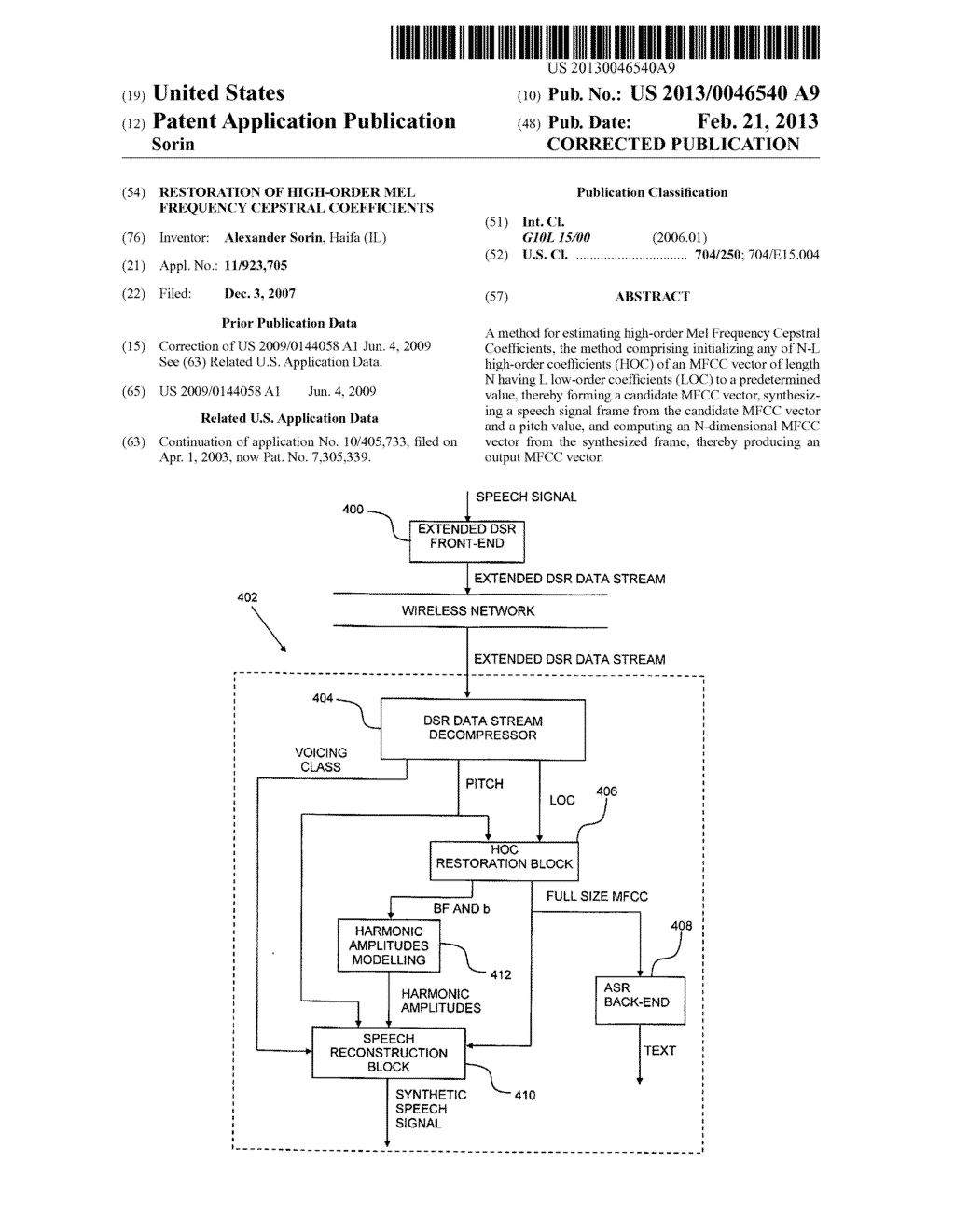 Restoration of high-order Mel Frequency Cepstral Coefficients - diagram, schematic, and image 01