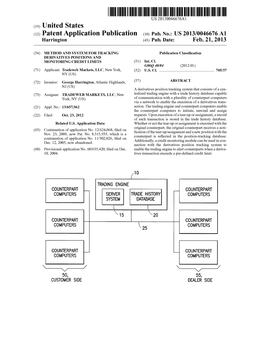 METHOD AND SYSTEM FOR TRACKING DERIVATIVES POSITIONS AND MONITORING CREDIT     LIMITS - diagram, schematic, and image 01