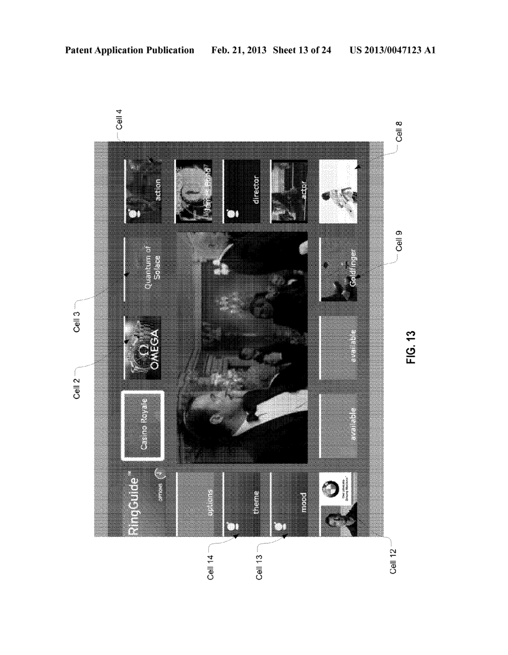 METHOD FOR PRESENTING USER-DEFINED MENU OF DIGITAL CONTENT CHOICES,     ORGANIZED AS RING OF ICONS SURROUNDING PREVIEW PANE - diagram, schematic, and image 14