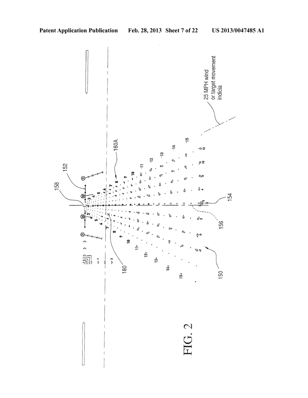 DYNAMIC TARGETING SYSTEM WITH PROJECTILE-SPECIFIC AIMING INDICIA IN A     RETICLE AND METHOD FOR ESTIMATING BALLISTIC EFFECTS OF CHANGING     ENVIRONMENT AND AMMUNITION - diagram, schematic, and image 08