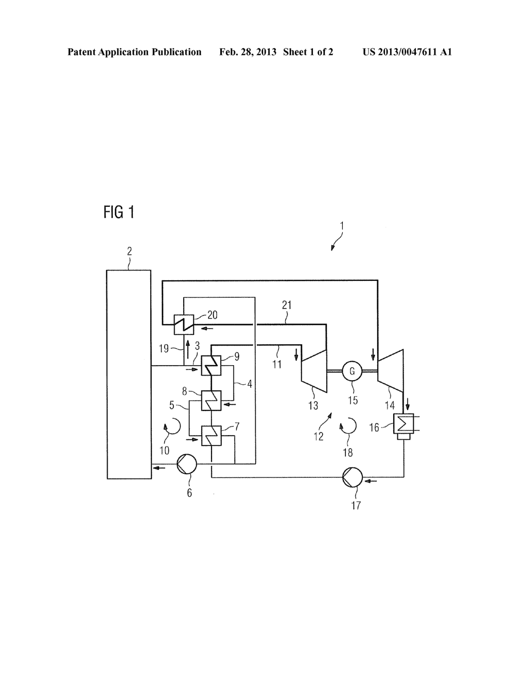 SOLAR POWER PLANT PART OF A SOLAR THERMAL POWER PLANT AND SOLAR THERMAL     POWER PLANT PROVIDED WITH SOLAR COLLECTOR SURFACES FOR A HEAT TRANSFER     MEDIUM AND WORKING MEDIUM - diagram, schematic, and image 02