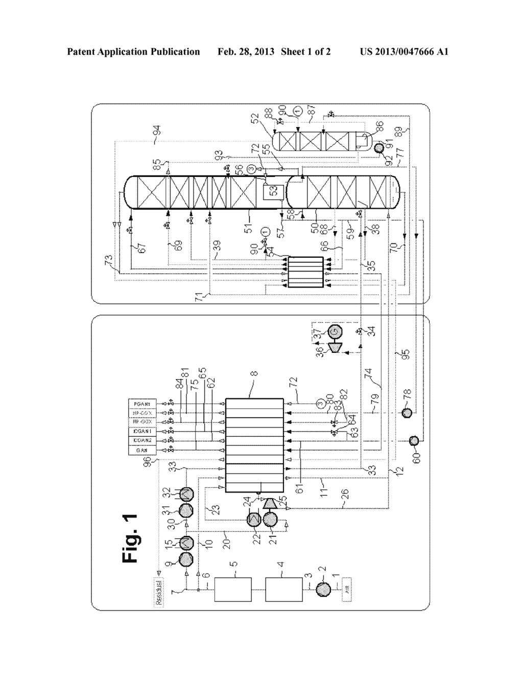 METHOD AND DEVICE FOR OBTAINING PRESSURIZED NITROGEN AND PRESSURIZED     OXYGEN BY LOW-TEMPERATURE SEPARATION OF AIR - diagram, schematic, and image 02
