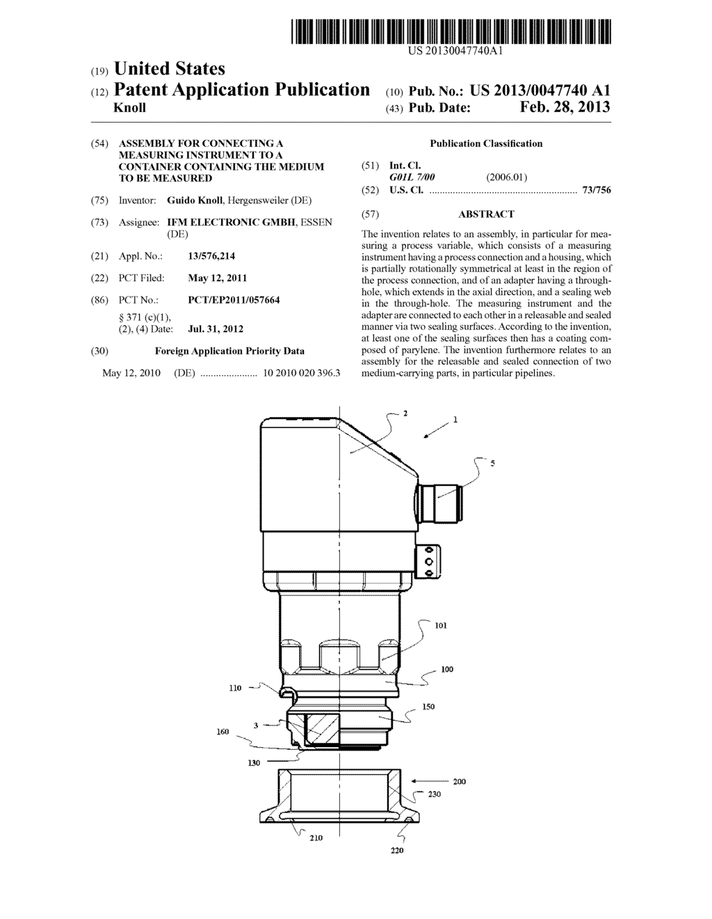 ASSEMBLY FOR CONNECTING A MEASURING INSTRUMENT TO A CONTAINER CONTAINING     THE MEDIUM TO BE MEASURED - diagram, schematic, and image 01