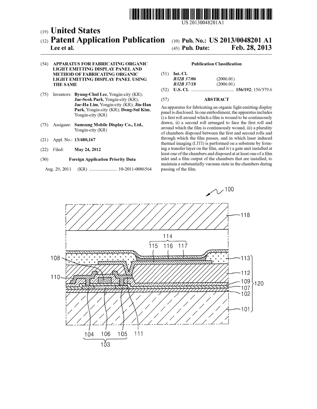 APPARATUS FOR FABRICATING ORGANIC LIGHT EMITTING DISPLAY PANEL AND METHOD     OF FABRICATING ORGANIC LIGHT EMITTING DISPLAY PANEL USING THE SAME - diagram, schematic, and image 01