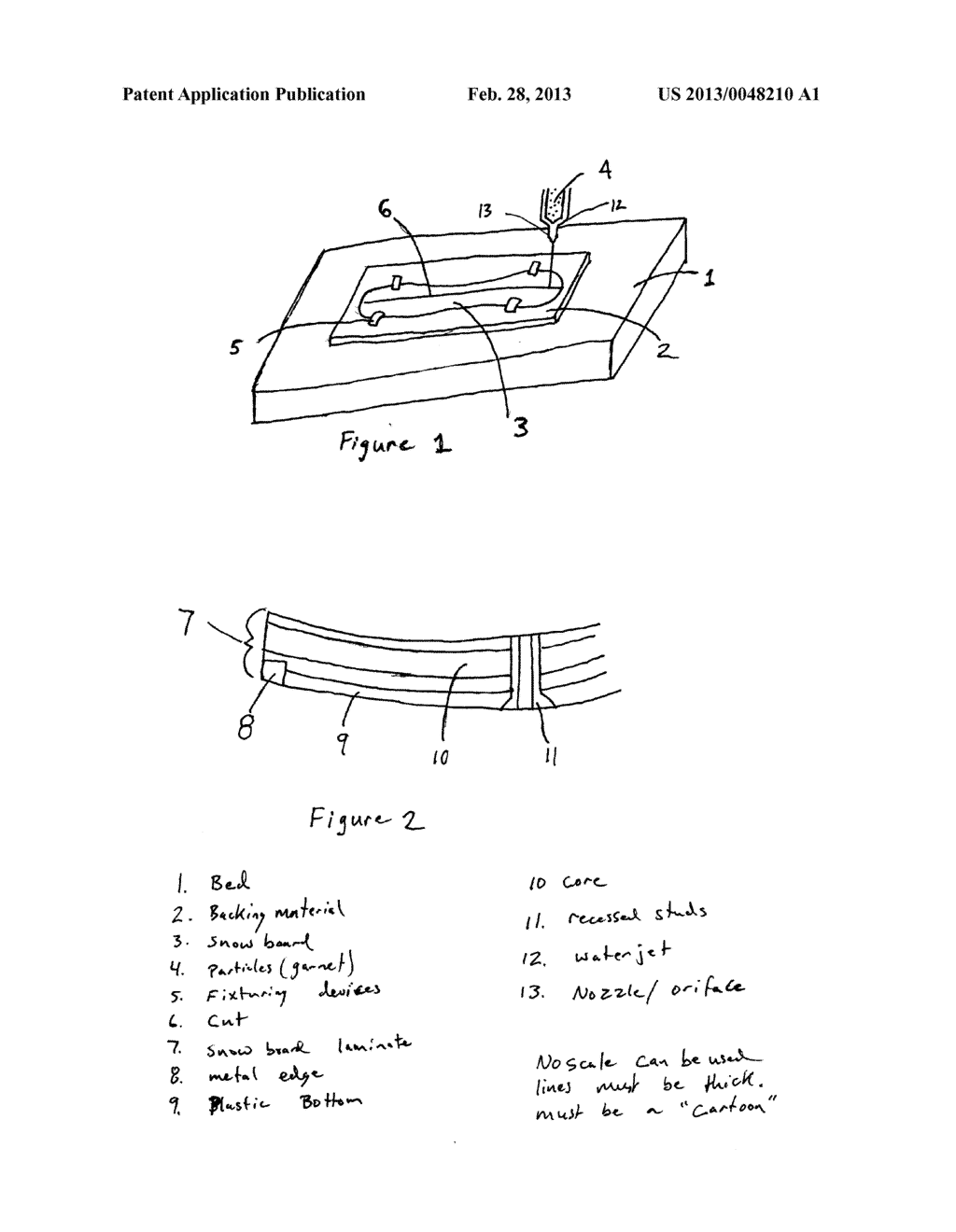 Method for cutting a snowboard using a jet of fluid, such as water - diagram, schematic, and image 02