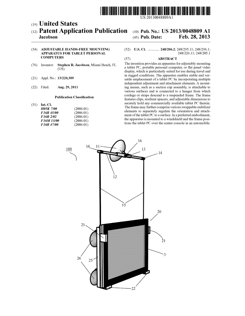 ADJUSTABLE HANDS-FREE MOUNTING APPARATUS FOR TABLET PERSONAL COMPUTERS - diagram, schematic, and image 01