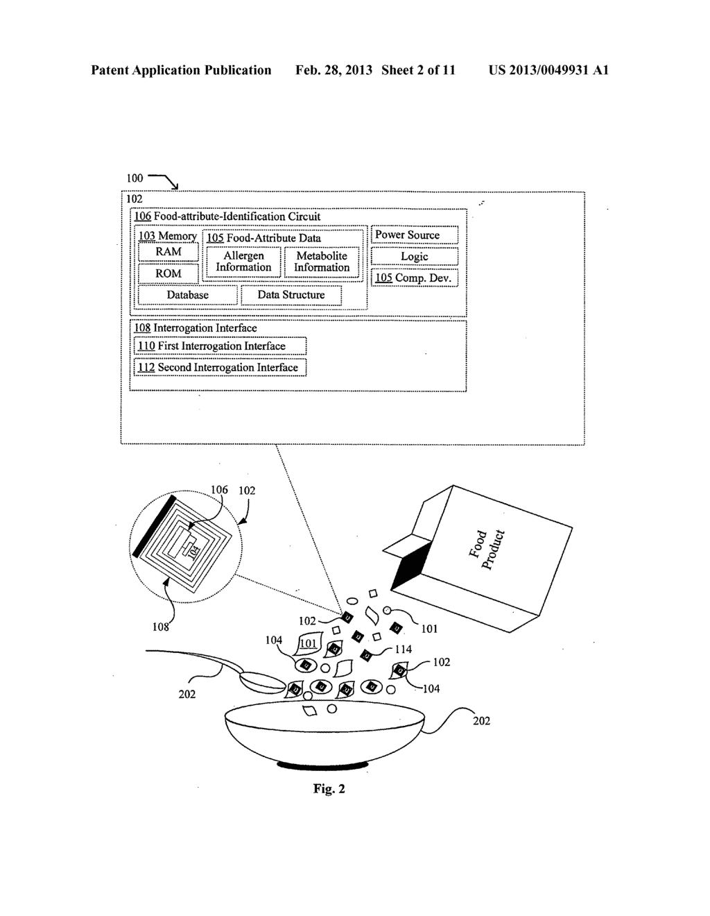 Systems, devices, methods, and admixtures of transponders and food     products for indication of food attributes - diagram, schematic, and image 03