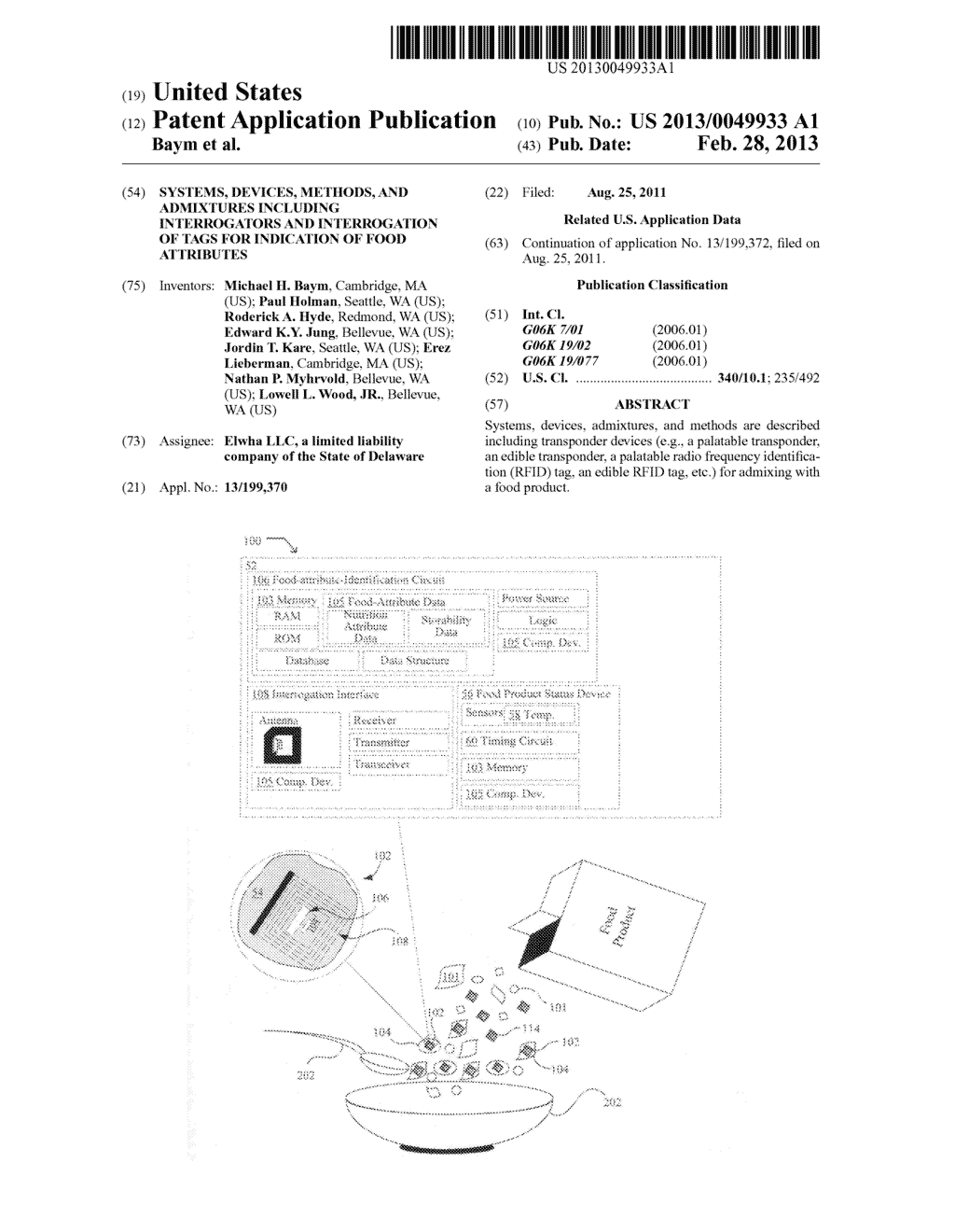 Systems, devices, methods, and admixtures including interrogators and     interrogation of tags for indication of food attributes - diagram, schematic, and image 01