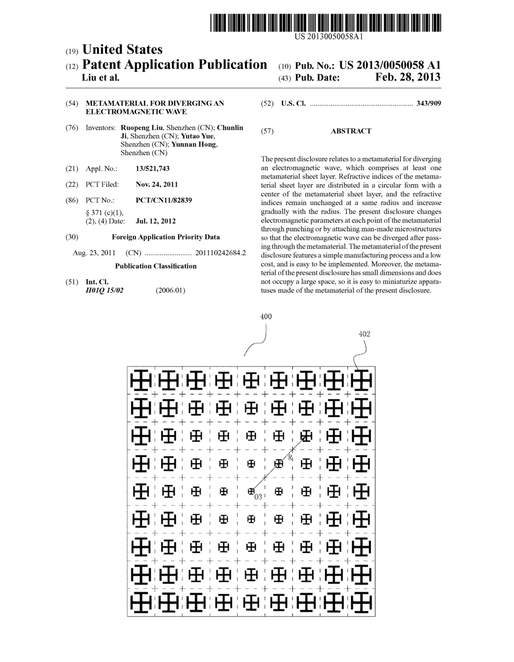 METAMATERIAL FOR DIVERGING AN ELECTROMAGNETIC WAVE - diagram, schematic, and image 01