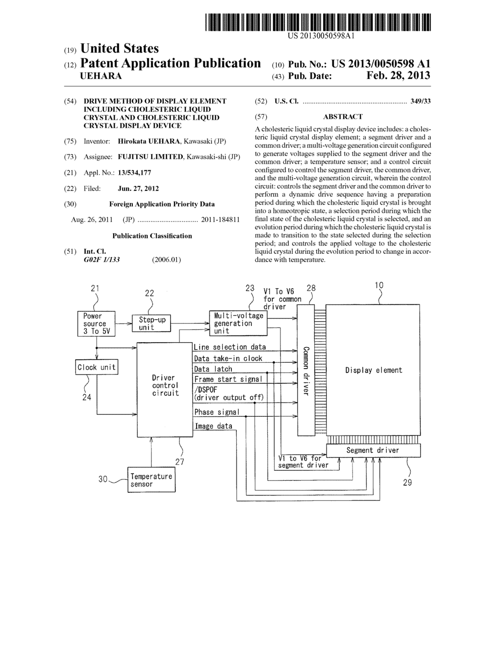 DRIVE METHOD OF DISPLAY ELEMENT INCLUDING CHOLESTERIC LIQUID CRYSTAL AND     CHOLESTERIC LIQUID CRYSTAL DISPLAY DEVICE - diagram, schematic, and image 01