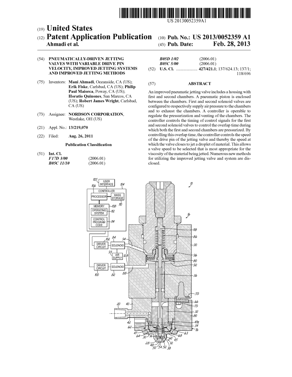 PNEUMATICALLY-DRIVEN JETTING VALVES WITH VARIABLE DRIVE PIN VELOCITY,     IMPROVED JETTING SYSTEMS AND IMPROVED JETTING  METHODS - diagram, schematic, and image 01