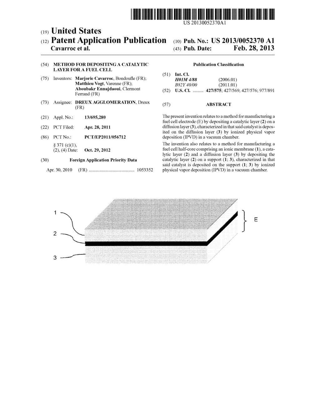 METHOD FOR DEPOSITING A CATALYTIC LAYER FOR A FUEL CELL - diagram, schematic, and image 01