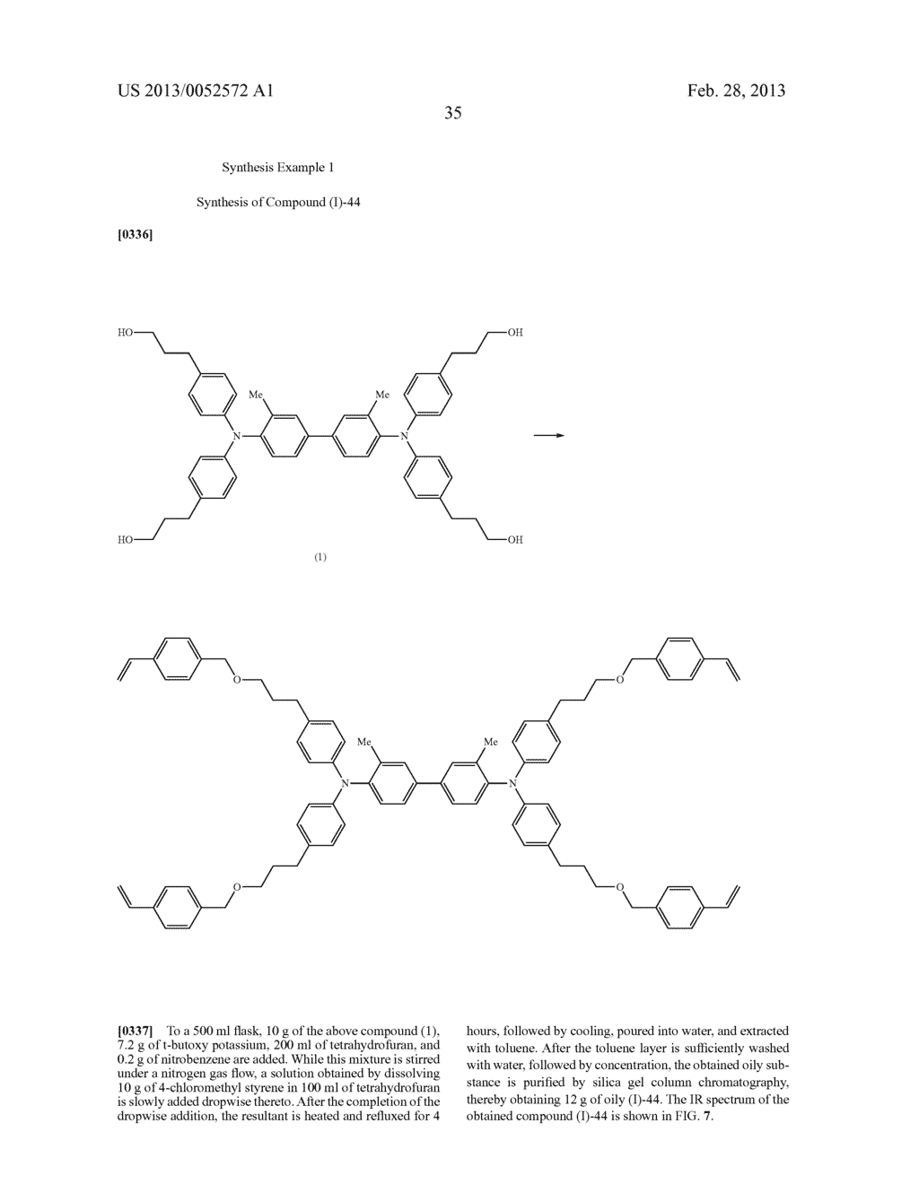 COMPOUND, CHARGE TRANSPORTING FILM, PHOTOELECTRIC CONVERSION DEVICE, AND     ELECTROPHOTOGRAPHIC PHOTORECEPTOR USING THE COMPOUND, METHOD OF PRODUCING     ELECTROPHOTOGRAPHIC PHOTORECEPTOR, PROCESS CARTRIDGE, AND IMAGE FORMING     APPARATUS - diagram, schematic, and image 55