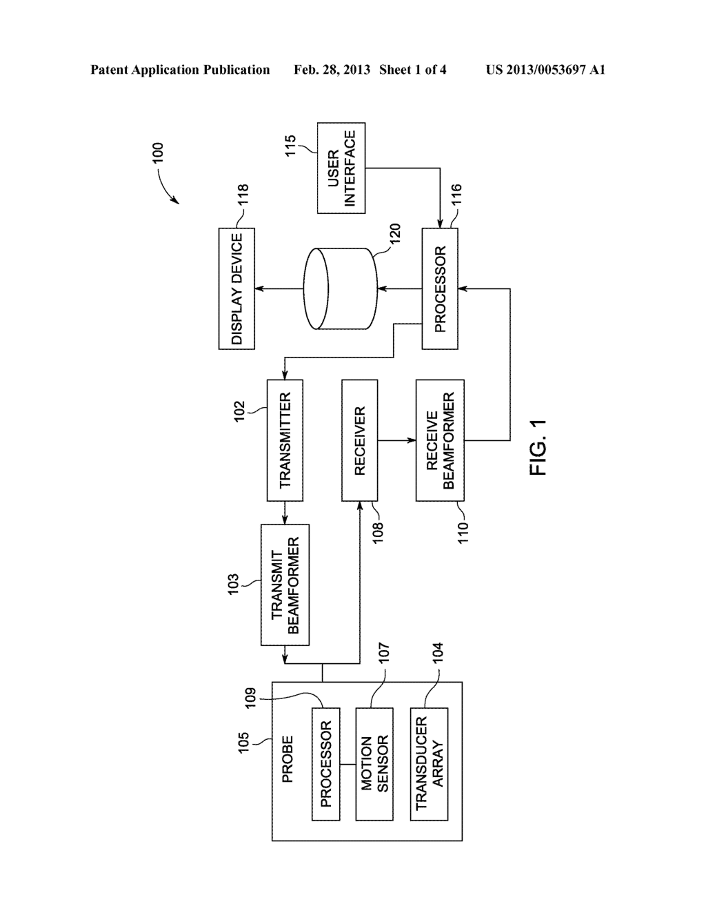 ULTRASOUND IMAGING SYSTEM, ULTRASOUND PROBE, AND METHOD OF REDUCING POWER     CONSUMPTION - diagram, schematic, and image 02