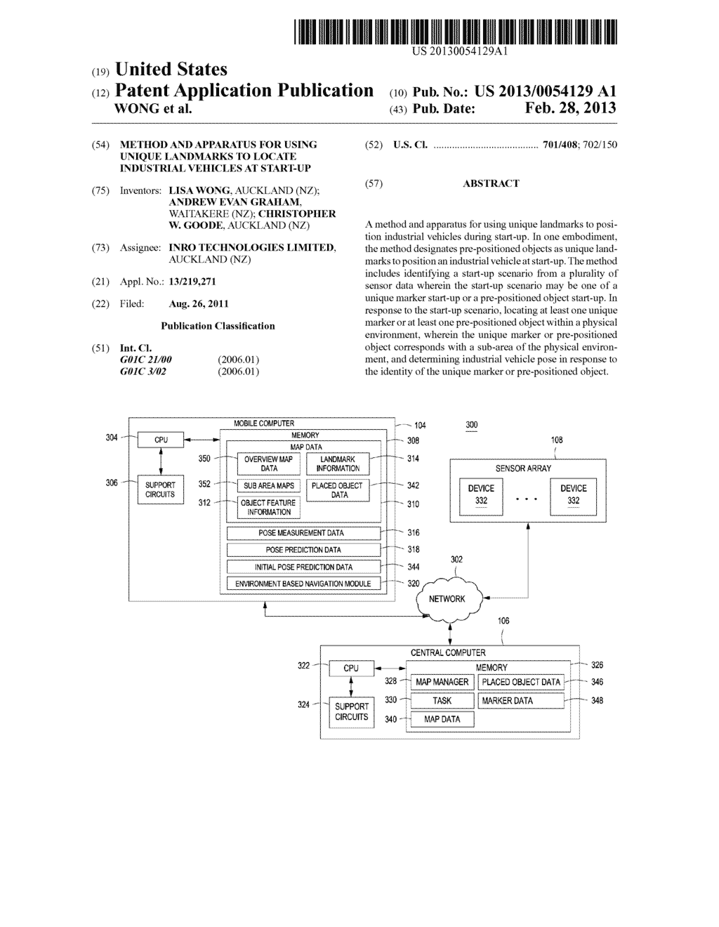 METHOD AND APPARATUS FOR USING UNIQUE LANDMARKS TO LOCATE INDUSTRIAL     VEHICLES AT START-UP - diagram, schematic, and image 01