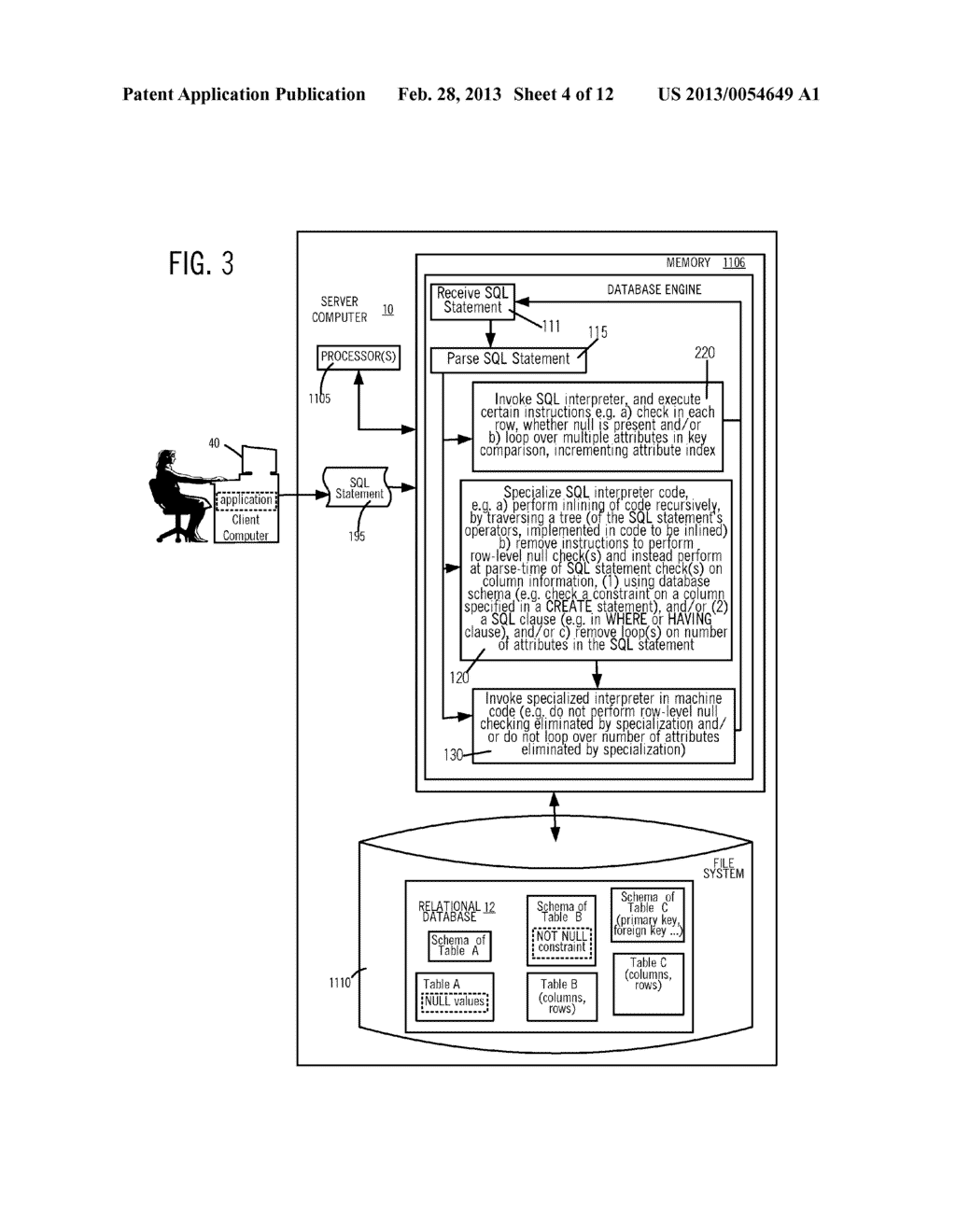 GENERATION OF MACHINE CODE FOR A DATABASE STATEMENT BY SPECIALIZATION OF     INTERPRETER CODE - diagram, schematic, and image 05