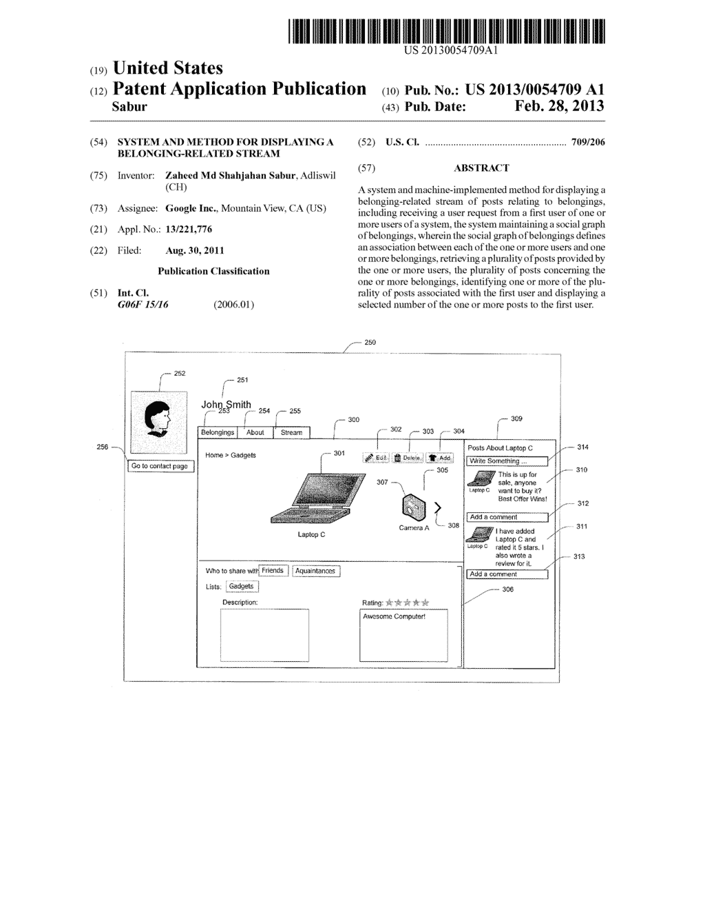 System and Method for Displaying a Belonging-Related Stream - diagram, schematic, and image 01