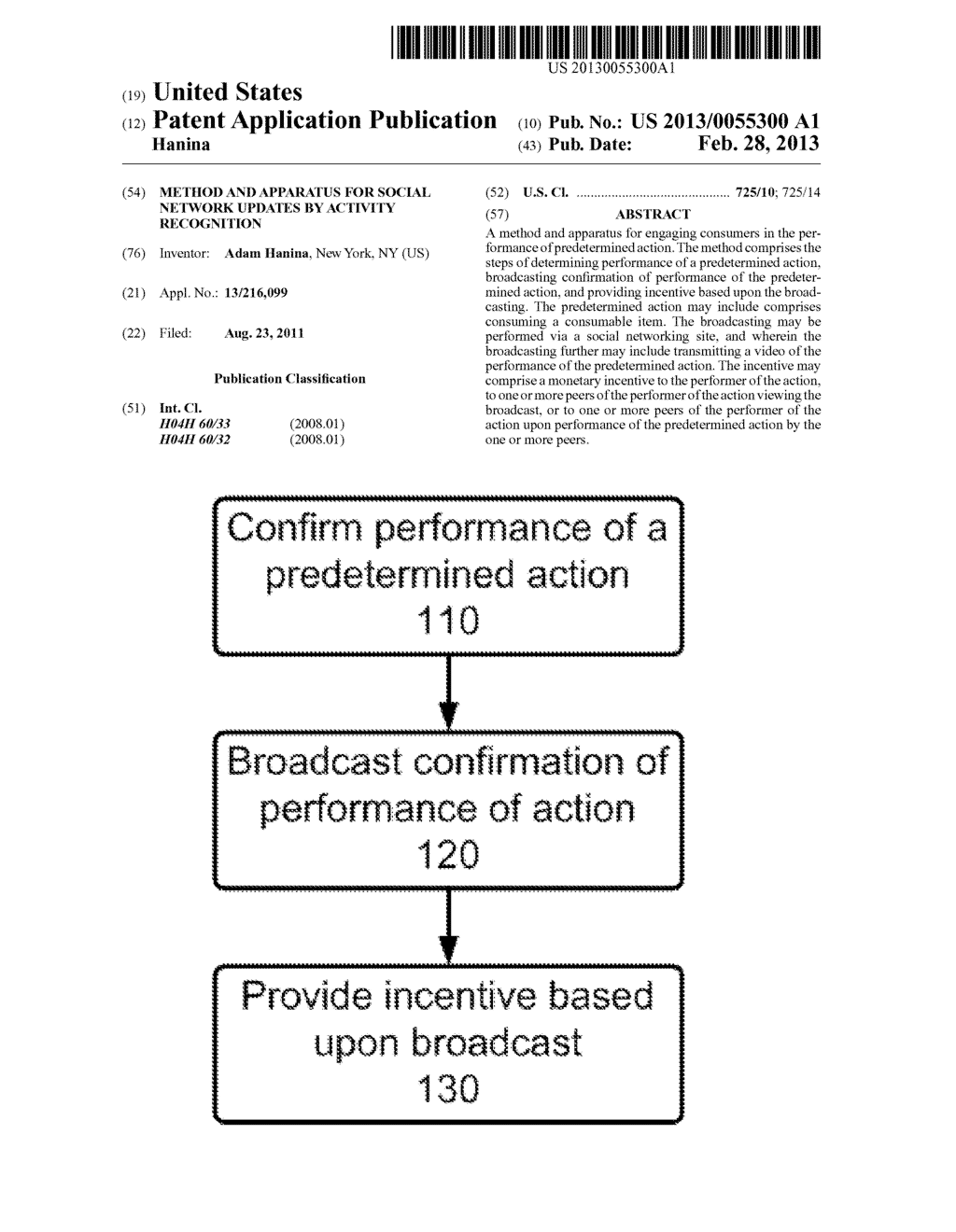 METHOD AND APPARATUS FOR SOCIAL NETWORK UPDATES BY ACTIVITY RECOGNITION - diagram, schematic, and image 01